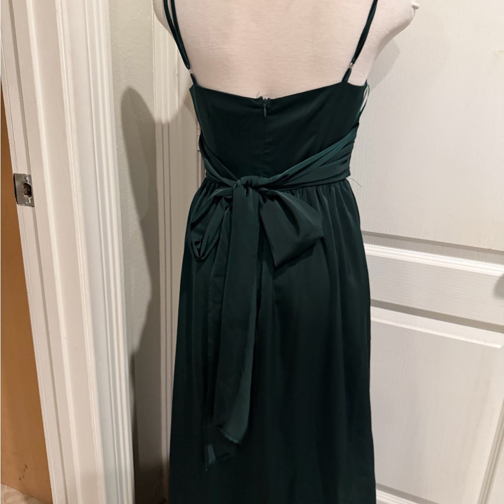 Showpo Dark Green Satin Girls Dress - Sleeveless V-Neck Gown - Picture 10 of 16